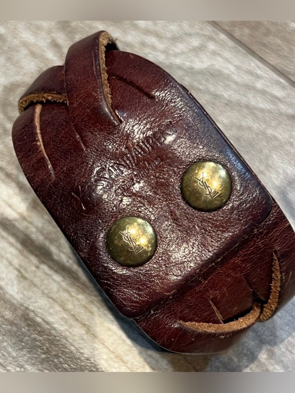 Yves Saint Laurent Brown Leather Cuff Bracelet